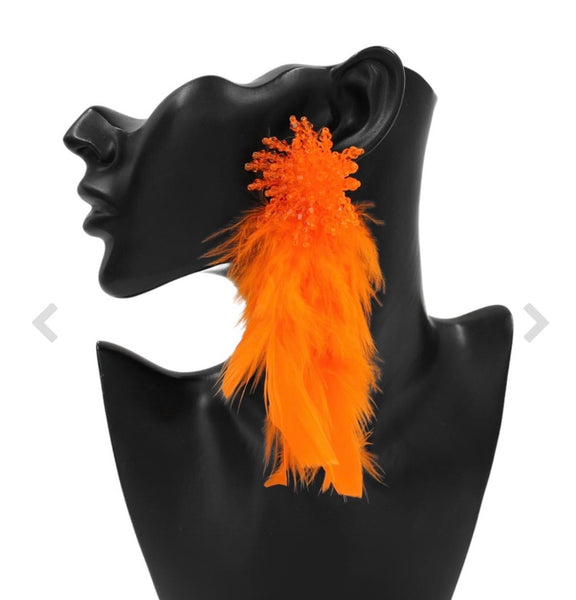 Feather Me Orange Earrings