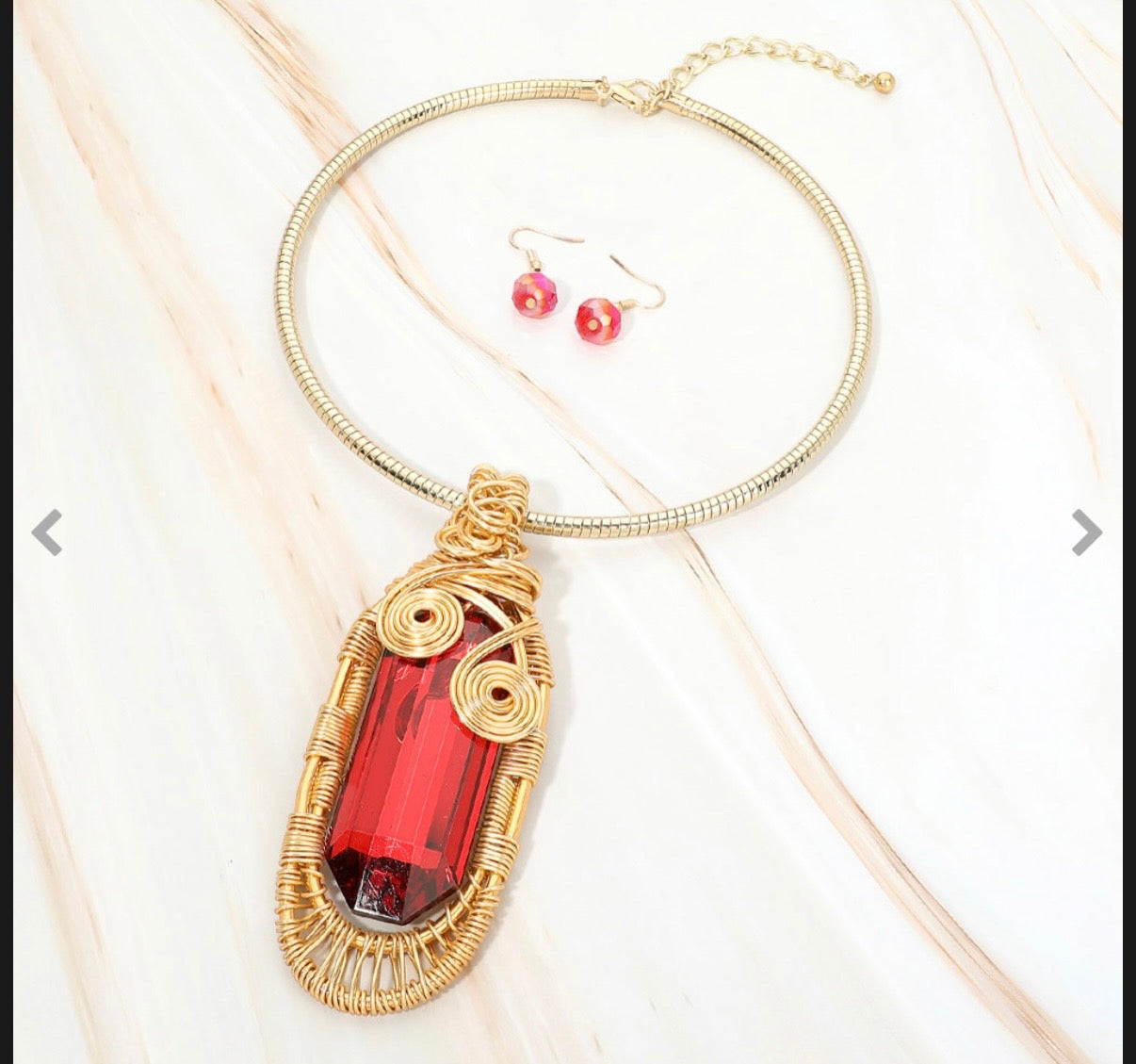Tiara Red Bling Necklace Set