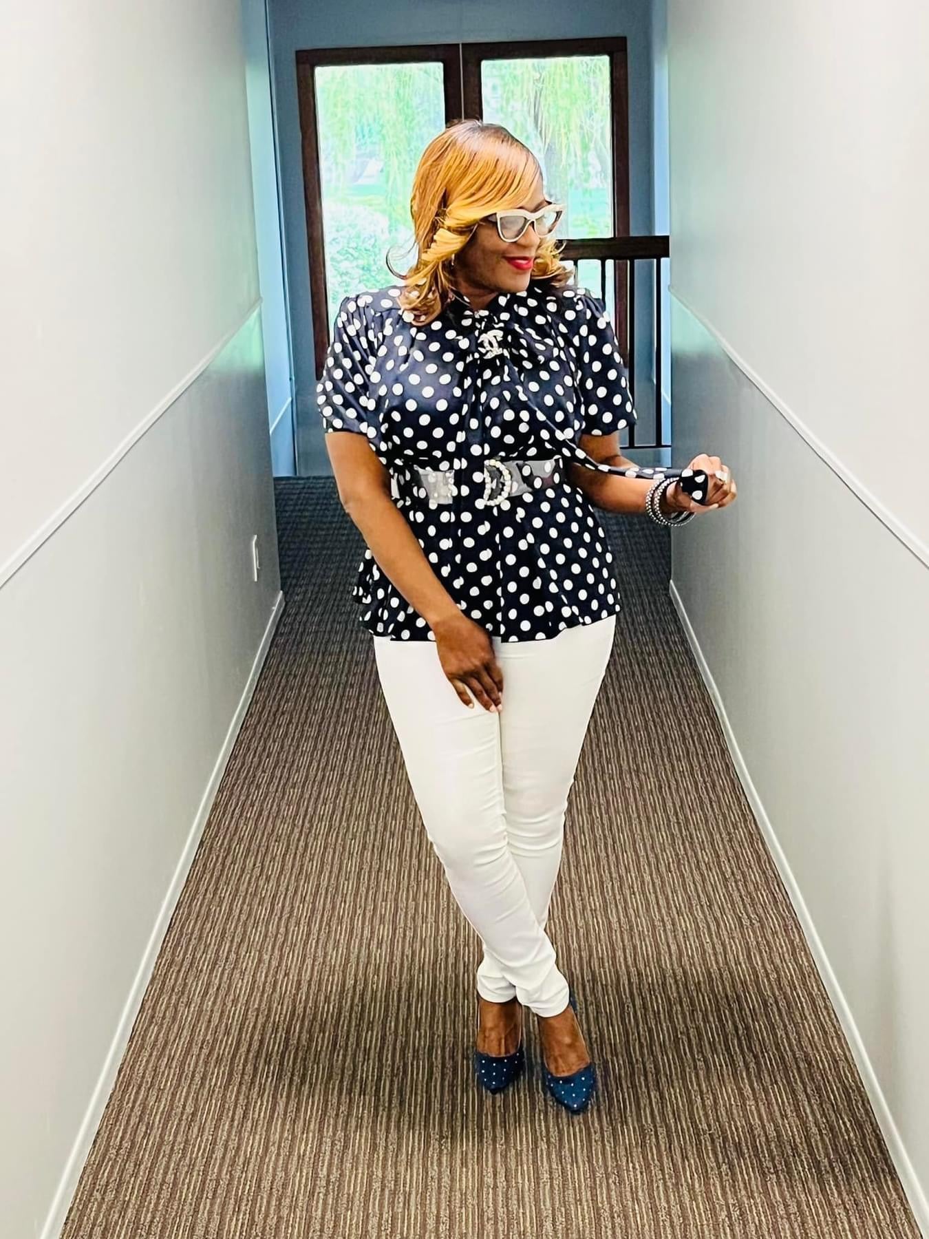 Navy Polka Dot Blouse