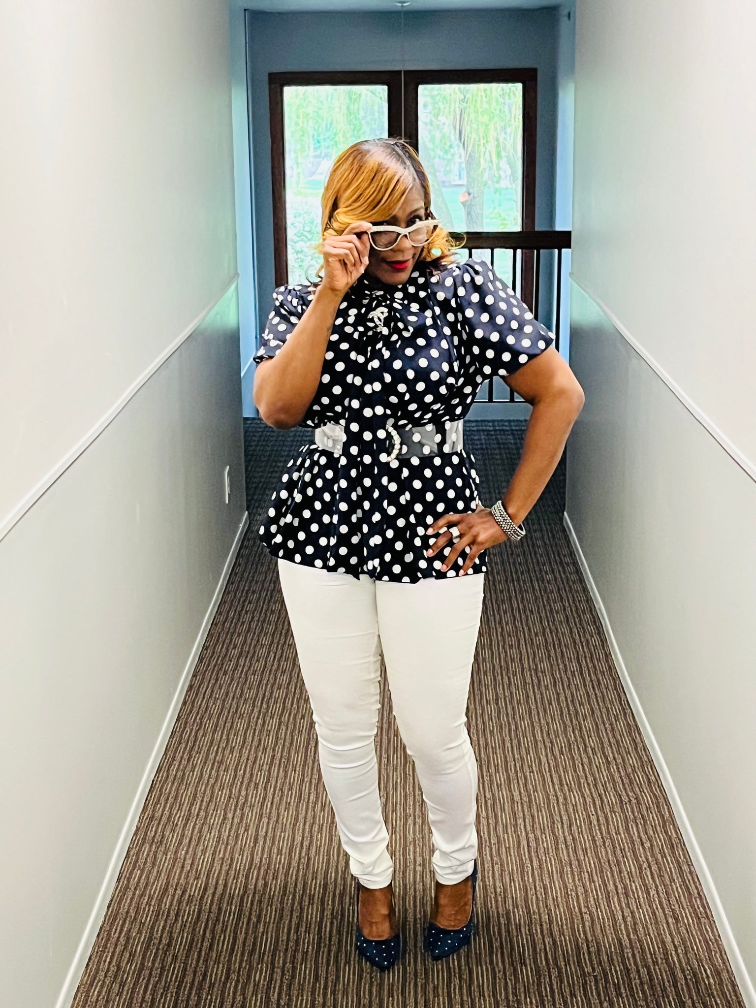 Navy Polka Dot Blouse