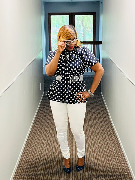 Navy Polka Dot Blouse