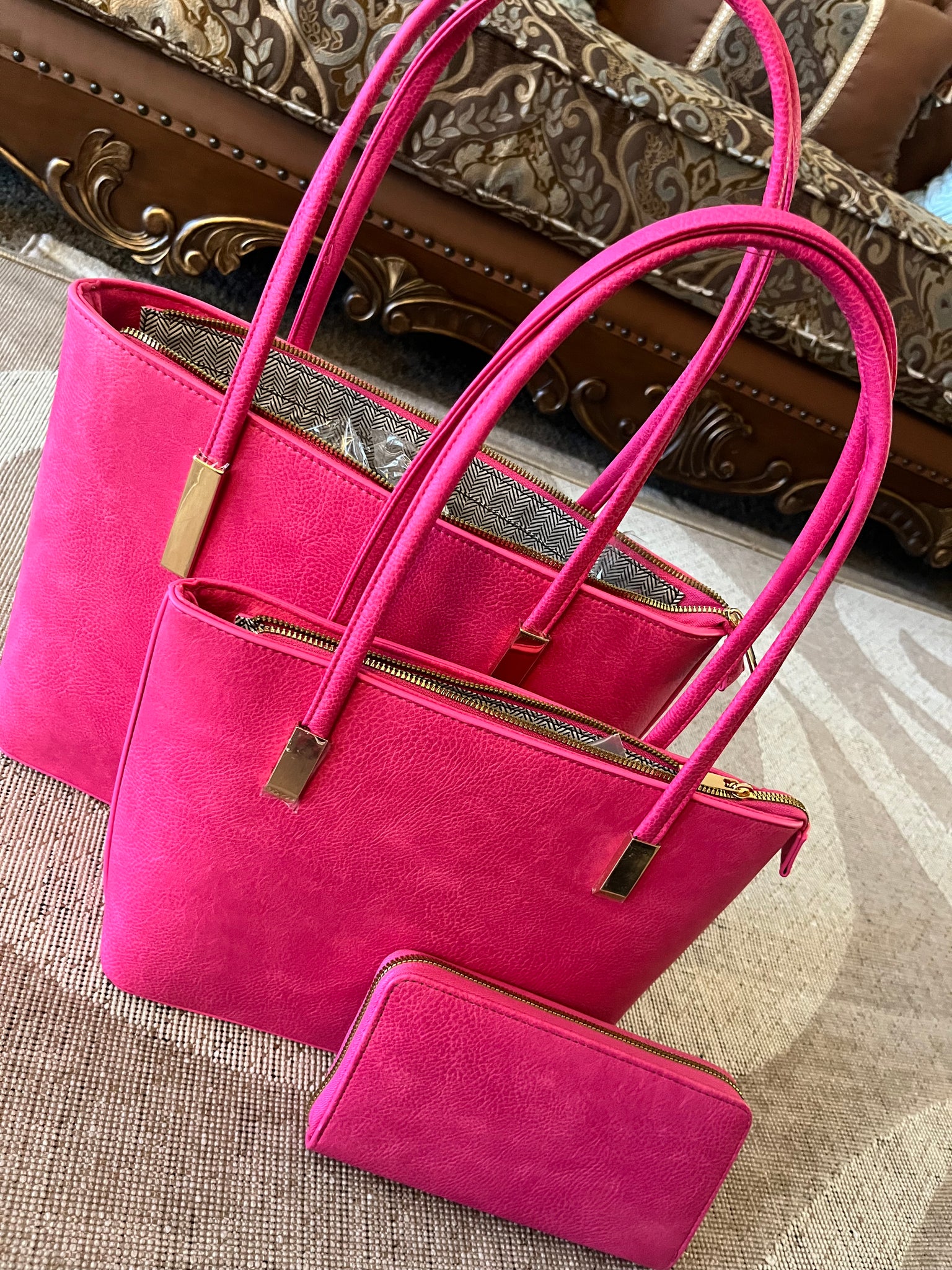 Fuchsia 3 Piece Handbag Set