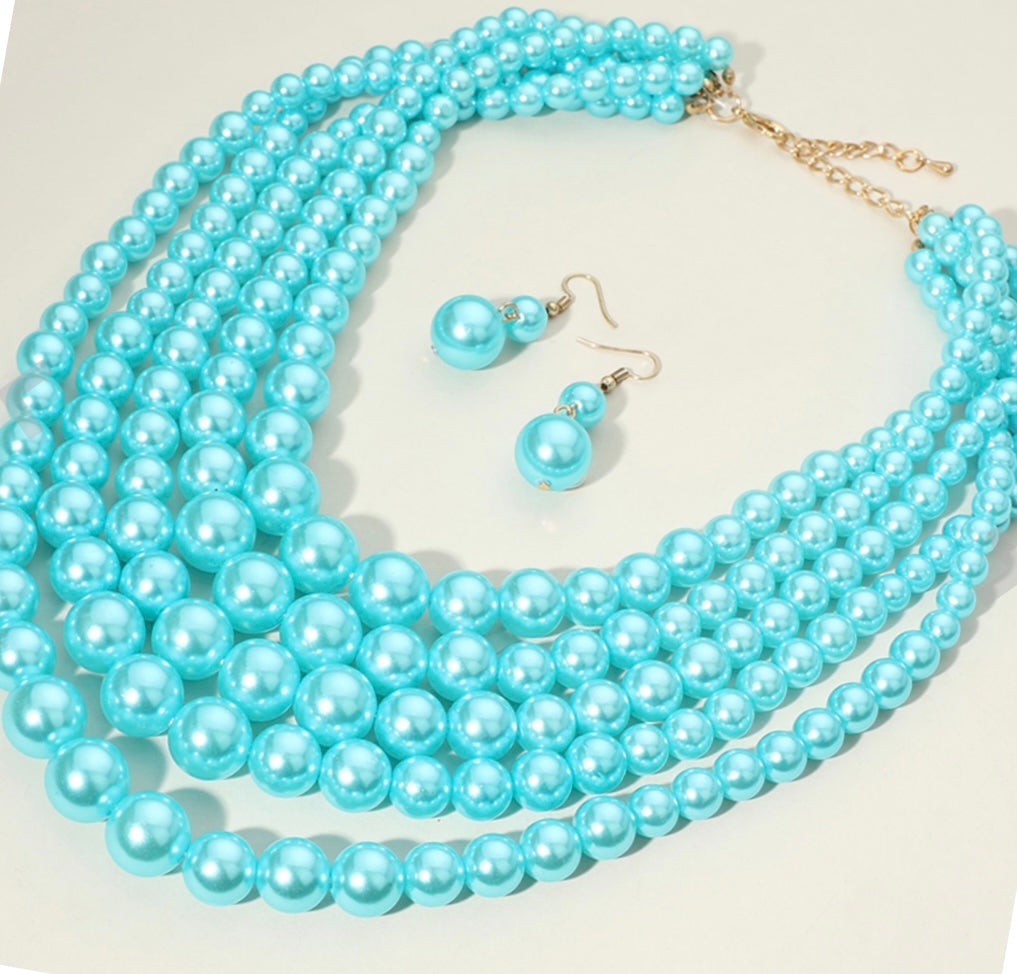 Aqua Pearls Necklace Set