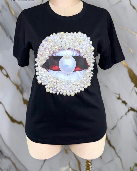 Bedazzled Pearl Black Tshirt