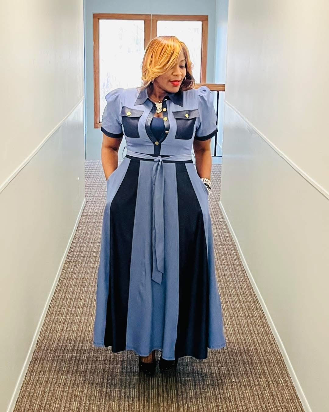 Twisted Denim Maxi Dress