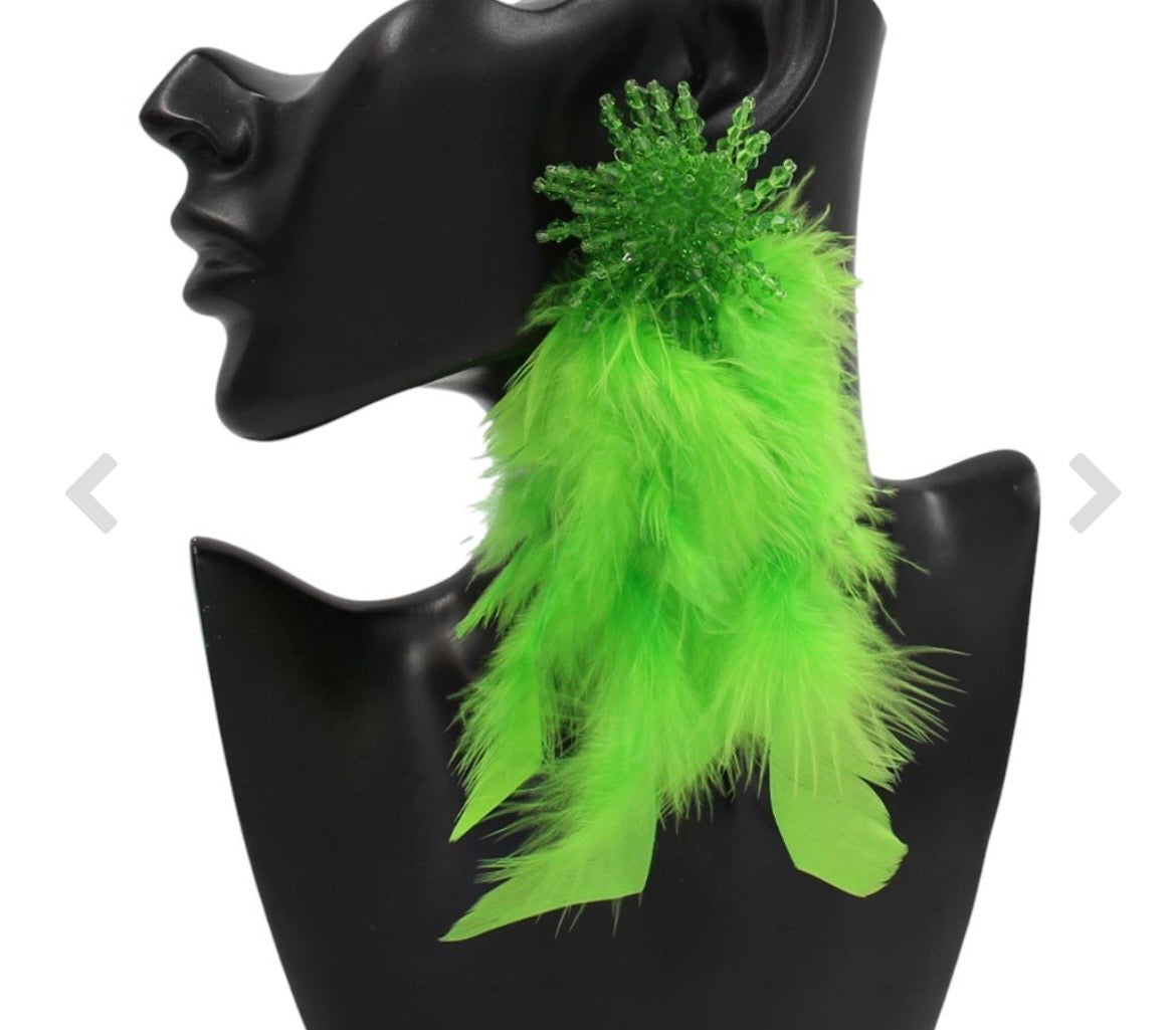 Feather Me Green Earrings