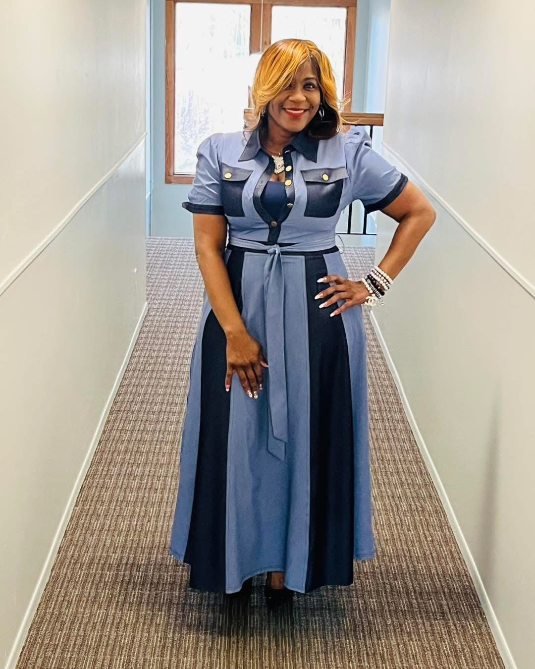 Twisted Denim Maxi Dress