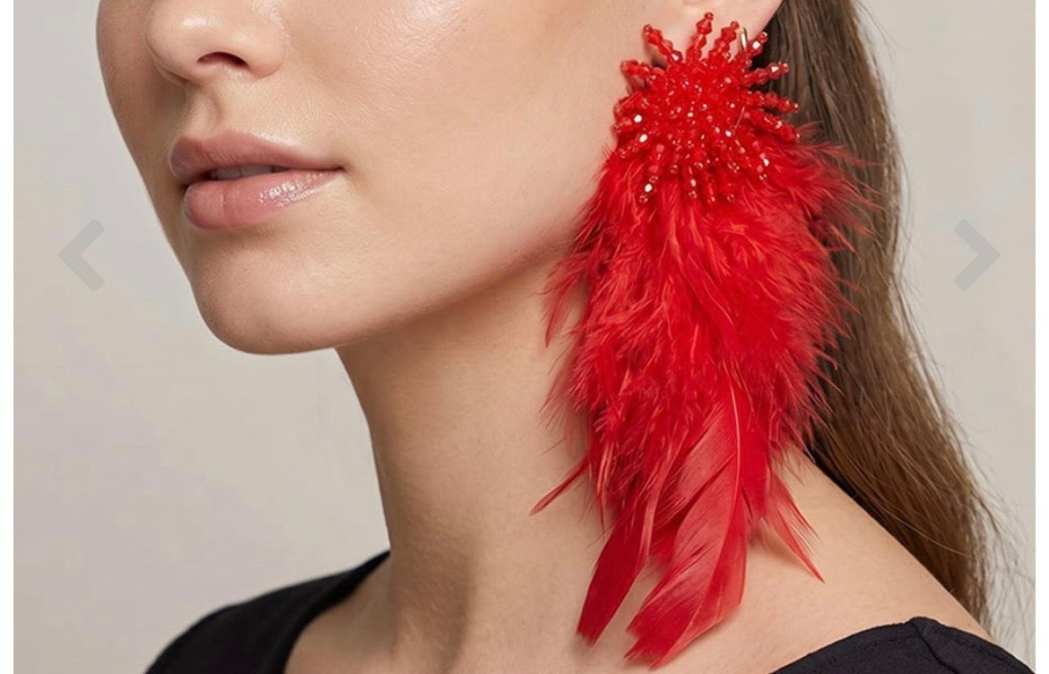 Feather Me Red Earrings
