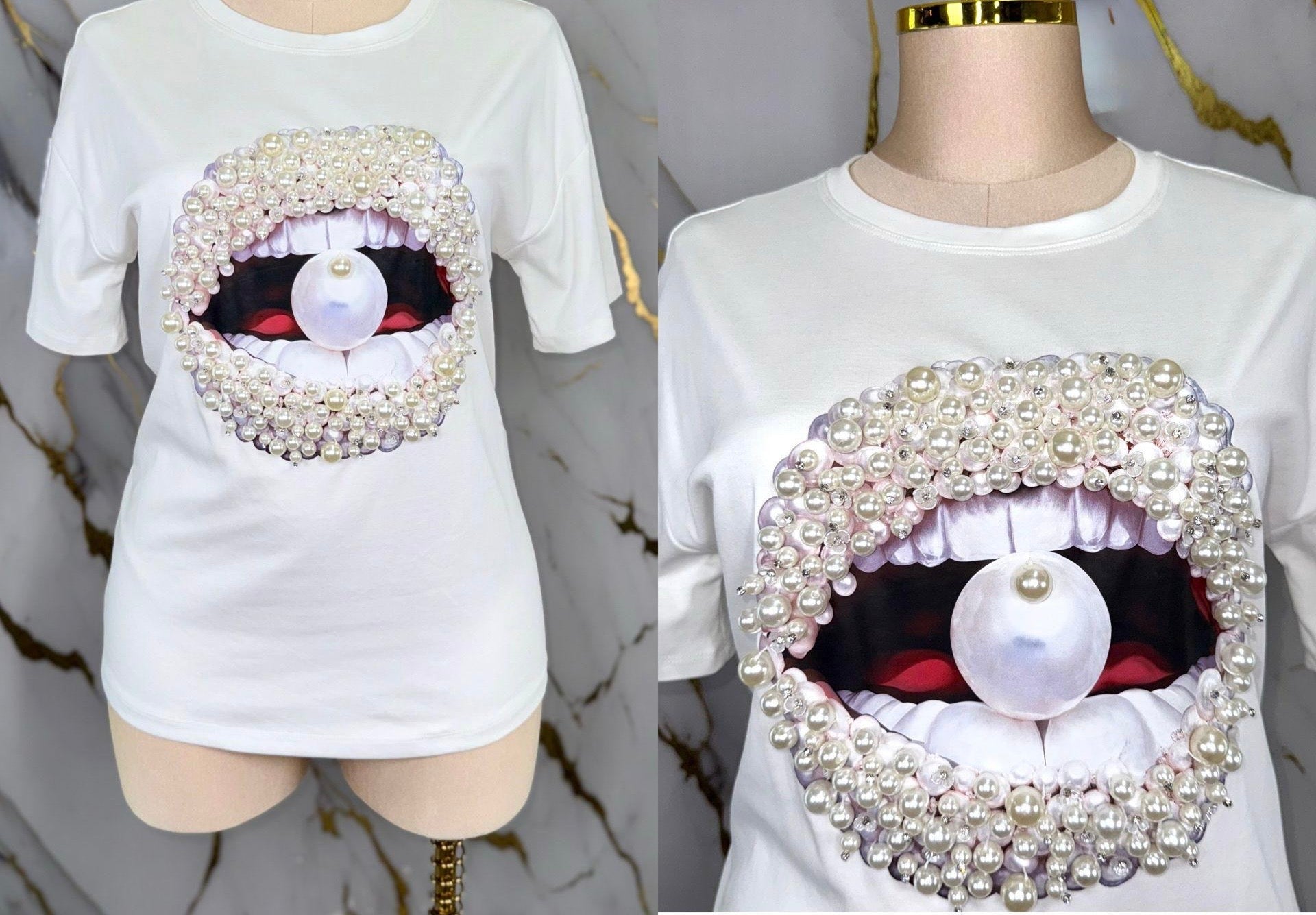 Bedazzled Pearl White Tshirt