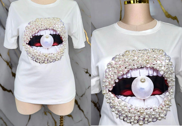 Bedazzled Pearl White Tshirt