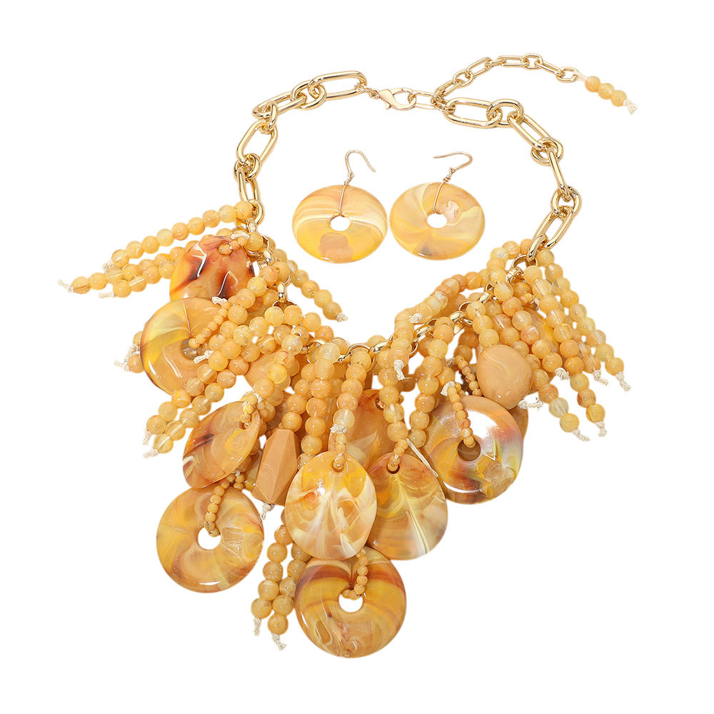 Mustard Beaded Necklace Set