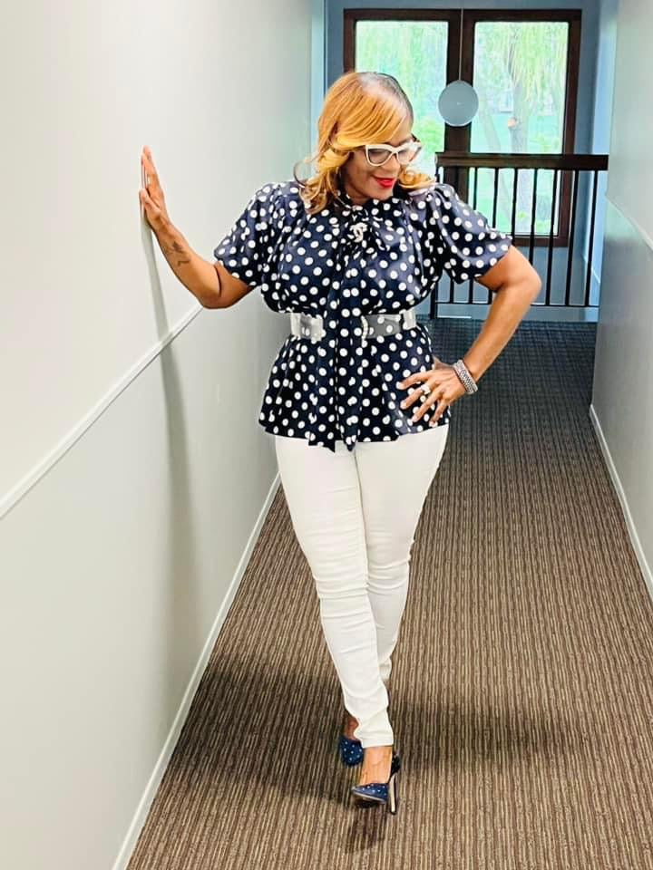 Navy Polka Dot Blouse