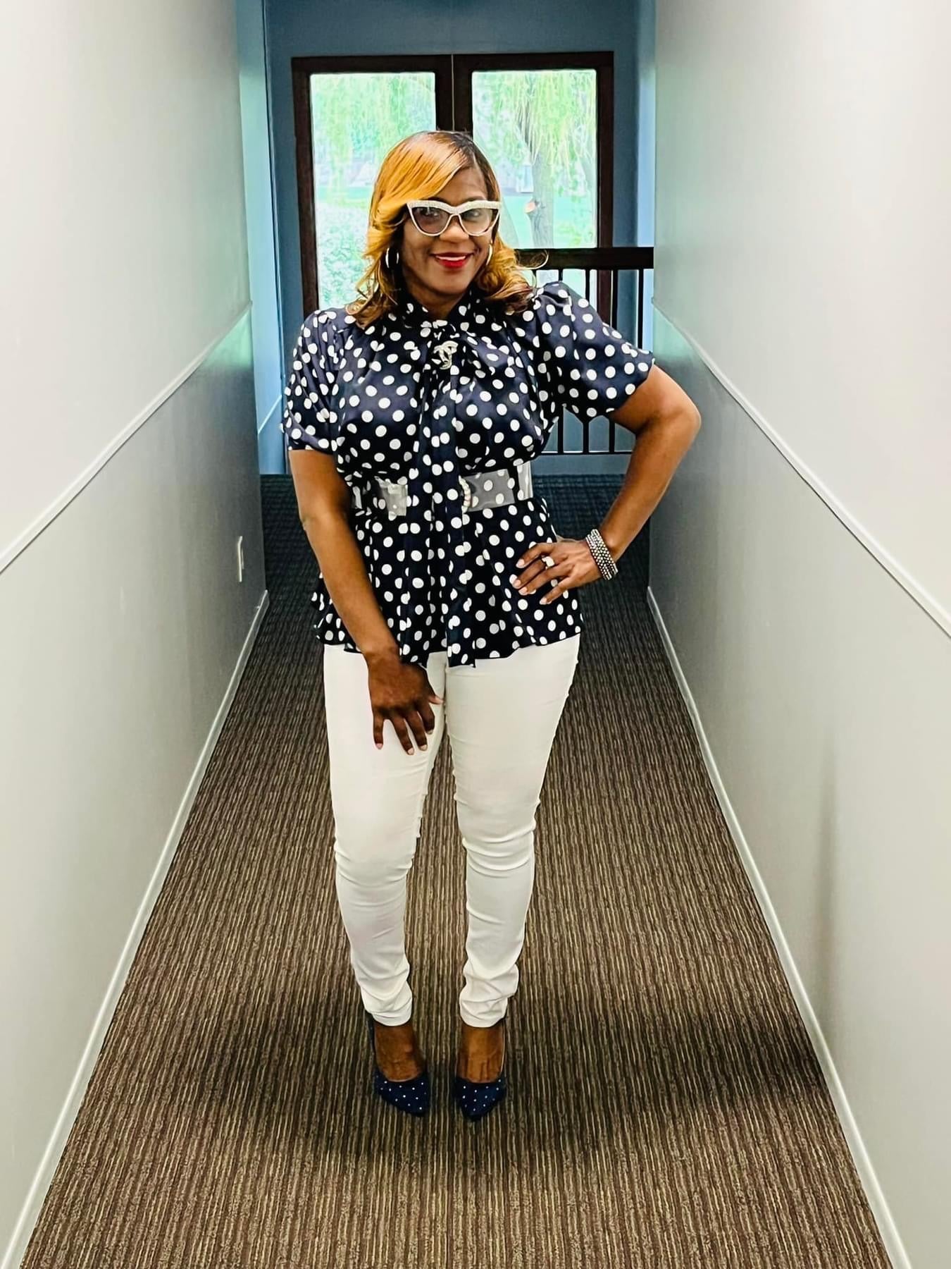 Navy Polka Dot Blouse