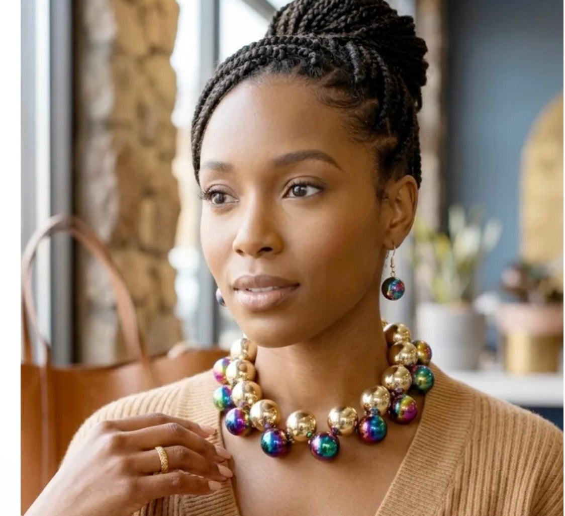 Iridescent Mix Statement Necklace Set
