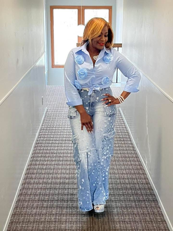 Blue Flower Patch Blouse