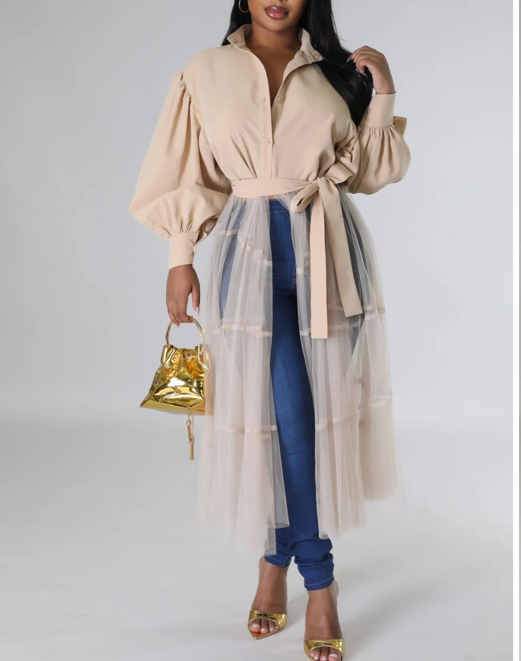 Peek A Boo Tan Blouse