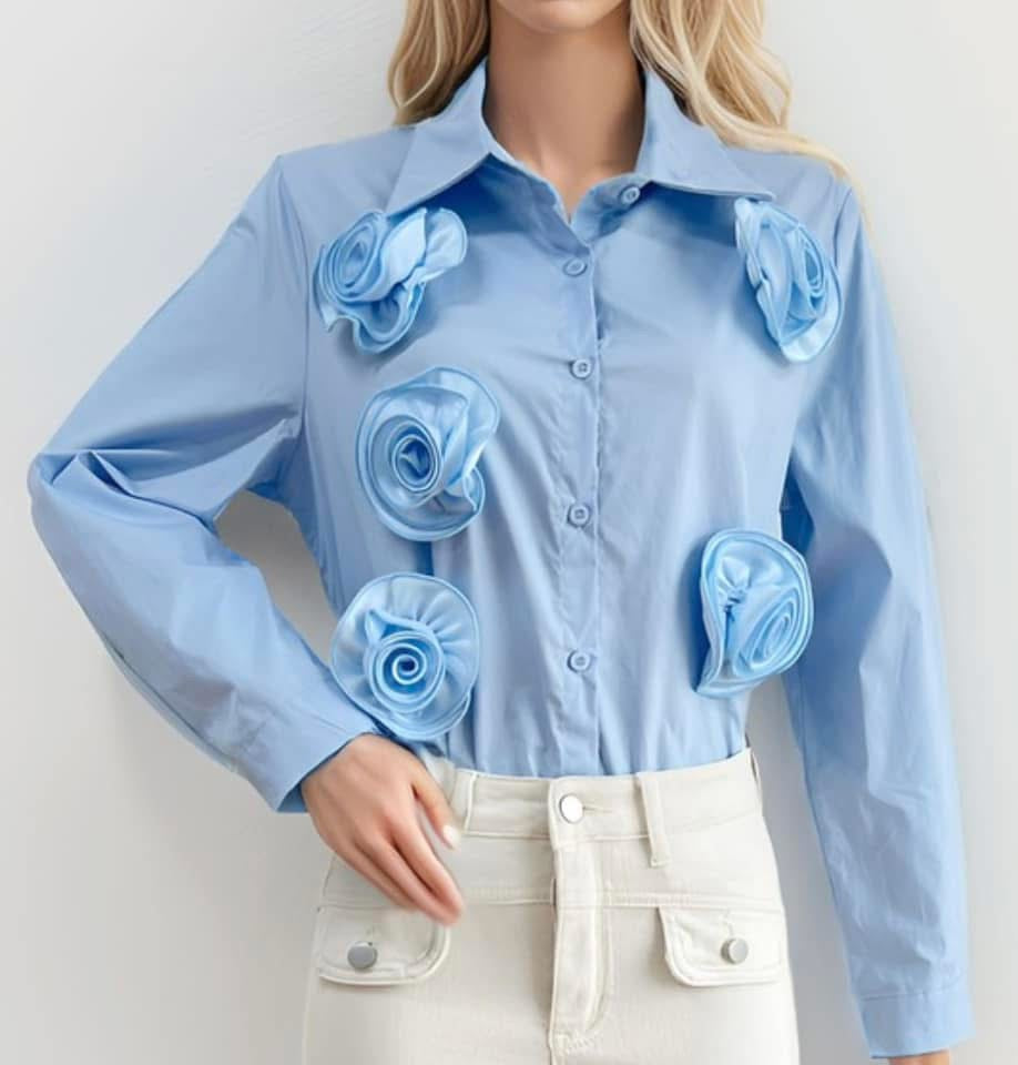 Blue Flower Patch Blouse