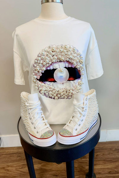 Bedazzled Pearl White Tshirt